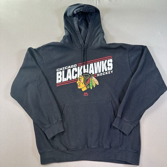 CHICAGO BLACKHAWKS NHL PULL OVER HOODIE SWEATSHIRT BY MAJESTIC XL - Picture 1 of 5